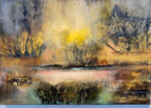 Abstrakt maleri med dybde og lys Titel "Depth" af Charlotte Tønder